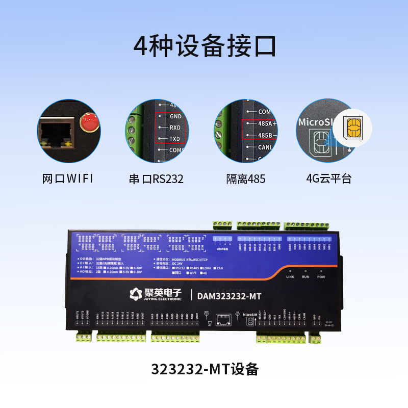 聚英32路IO继电器模拟量采集开关量4-20maRS232RS485 DAM323232MT - 图2
