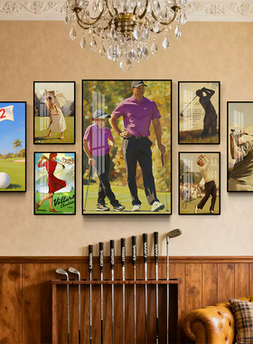 高尔夫球挂画复古美式球类运动装饰画golf俱乐部酒店高端会所壁画