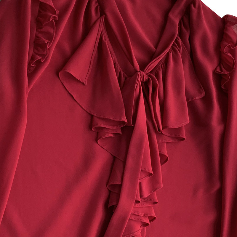 2022春装新款红色雪纺女复古衬衫 jajp衬衫