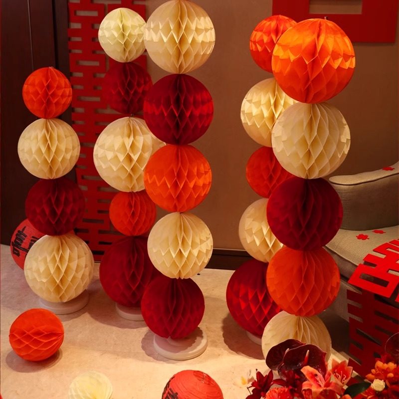 蜂窝球立柱灯笼结婚用品女方婚房喜庆布置套装订婚礼卧室酒店装饰,淘宝优惠券,粉丝福利购,淘宝优惠卷