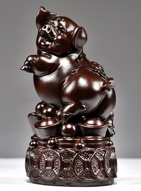 黑檀木雕猪摆件实木雕刻工艺品