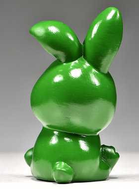 绿色木质兔摆件吉祥物实木雕刻木头兔子三合生肖属相木制品工艺品