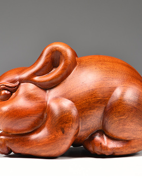 木质小兔子摆件可爱桌面装饰花梨实木雕刻工艺品木头家居客厅送礼