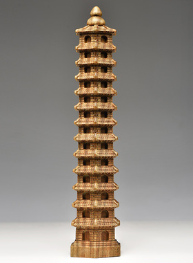 天然绿檀木质文昌塔绿色十三层九层客厅摆件实木雕刻木头木制13层