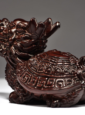 黑檀木摆件龙头龟玄武送礼工艺品