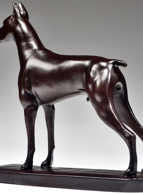 黑檀木雕杜宾犬摆件实木狗家居客厅动物玄关桌面摆设装饰品工艺品