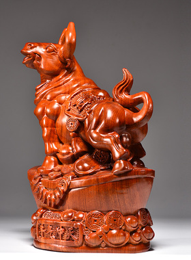 生肖牛实木雕刻家居客厅工艺品