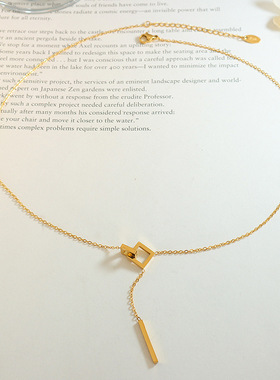 网红同款几何方块长条流苏项链女小众设计冷淡风百搭锁骨链 P819