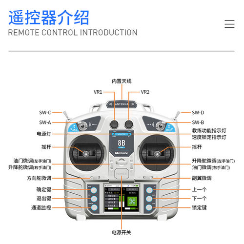 MC8B mini8通道2.4g航模遥控器接收机固定翼飞机穿越机四轴车船模 - 图0