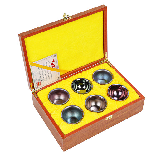 高质感小口径彩金盏杯建盏茶杯6只客人杯喝茶茶碗陶瓷礼盒装轻奢 - 图3