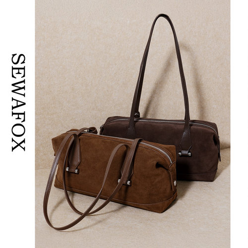 通勤磨砂牛皮枕头包2026春夏新款大容量波斯顿手提包复古单肩女包 - 图2