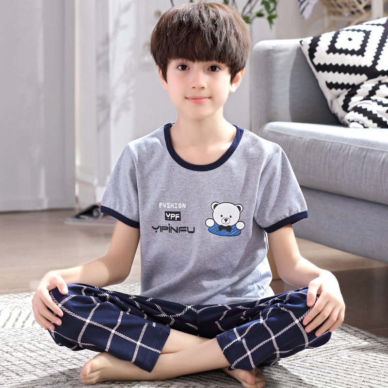 青少年夏季纯棉短袖长裤中大睡衣 jianabear加拿熊内衣旗舰睡衣/家居服套装