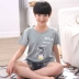 Thiếu niên đồ ngủ ngắn tay cotton chất béo cậu bé học sinh trung học cơ sở 12-15 tuổi lớn trẻ em mùa hè mỏng phần dịch vụ nhà - Giống cái pijama nữ Giống cái