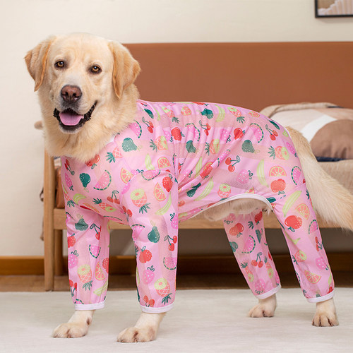 大狗衣服薄款夏装金毛拉布拉多宠物网纱防晒四脚中大型犬秋田印花 - 图0