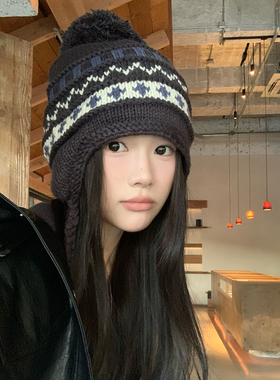 手工加绒保暖雷锋帽女冬季毛线帽