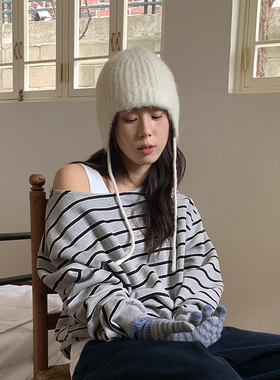韩版红色针织帽女冬季保暖雷锋帽