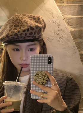 女秋冬百搭豹纹贝雷帽