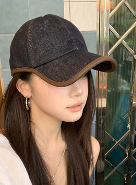 miu风皮质包边牛仔棒球帽老钱风