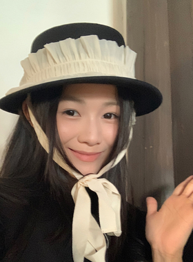 宫廷赫本黑色小礼帽女秋冬骑士帽
