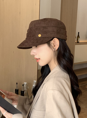 章若楠同款麂皮绒报童帽女秋冬