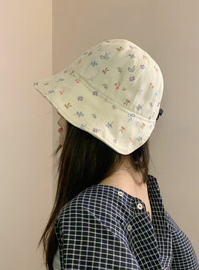 日系小清新碎花防晒渔夫帽子女秋