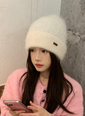 韩系羊驼毛混纺针织帽女冬季