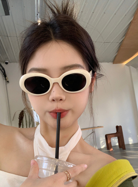 椭圆米白酷酷防紫外线太阳镜男女