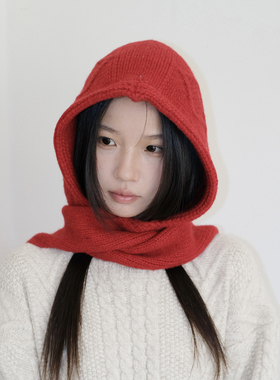 红色巴拉克拉法帽可爱口袋针织帽