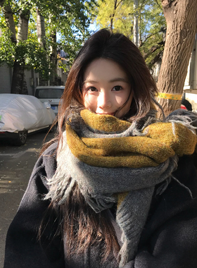 小众毛边针织围巾女冬季长款围脖
