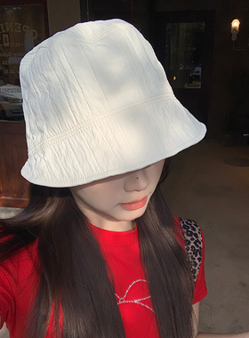 简约白色渔夫帽女秋季款遮阳帽