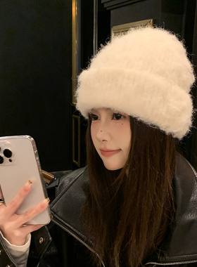 韩版毛绒软糯针织帽女冬季毛线帽