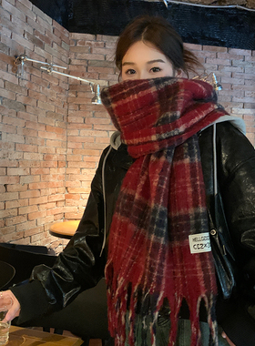 韩版红色氛围感仿羊绒围巾女秋冬