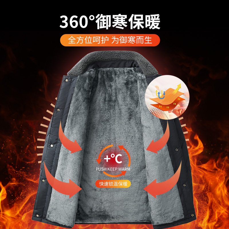 恒源祥集团彩羊棉衣男士冬装加绒棉服中老年爸爸保暖外套翻领棉袄