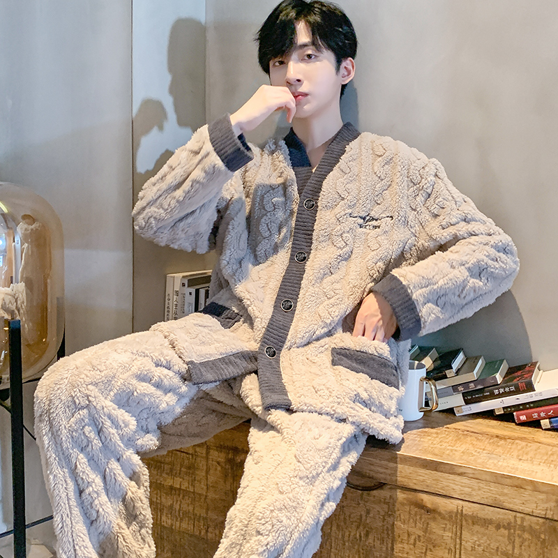 男冬2022秋冬加绒简约珊瑚绒睡衣 cdmp睡衣/家居服套装