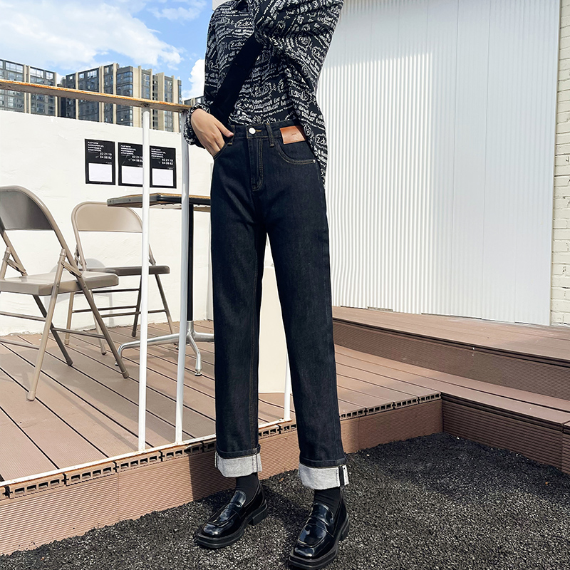 卷边直筒烟管2021年秋冬显瘦裤子 g58服饰牛仔裤