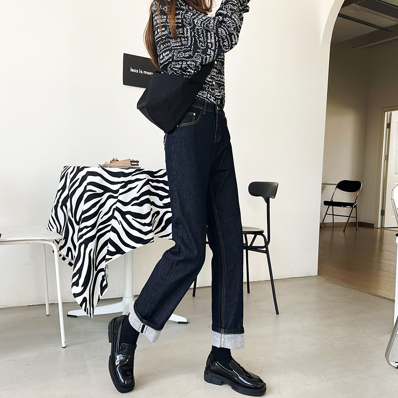 卷边直筒烟管2021年秋冬显瘦裤子 g58服饰牛仔裤
