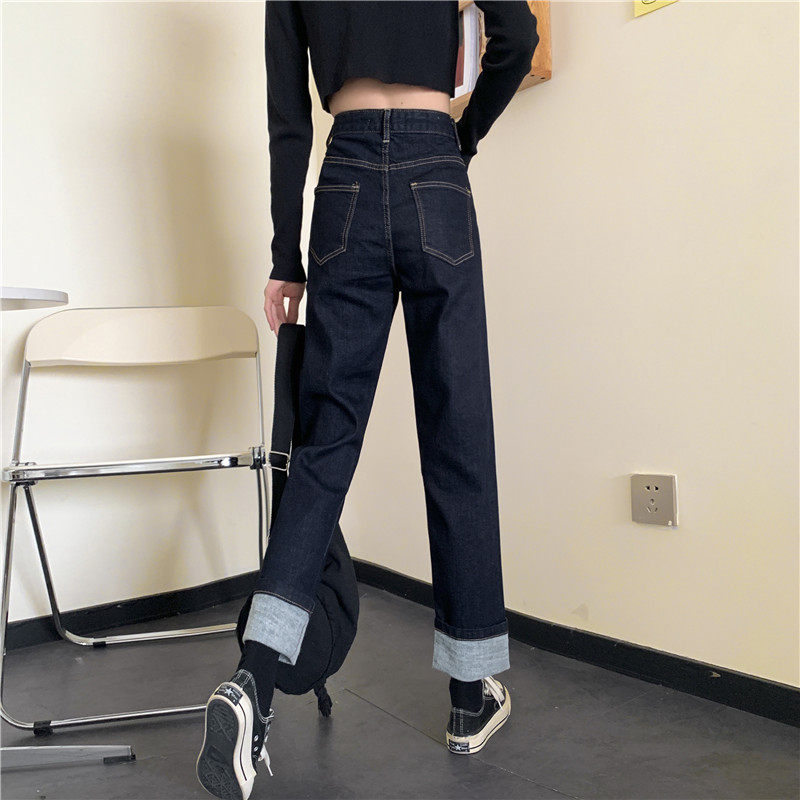 深色直筒牛仔裤女宽松小个子显瘦 g58服饰牛仔裤