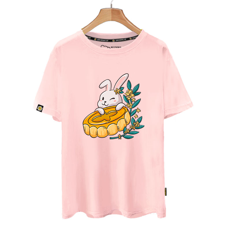 中秋节玉兔八月十五赏月可定制团体服短袖t恤衫男女半袖纯棉衣服