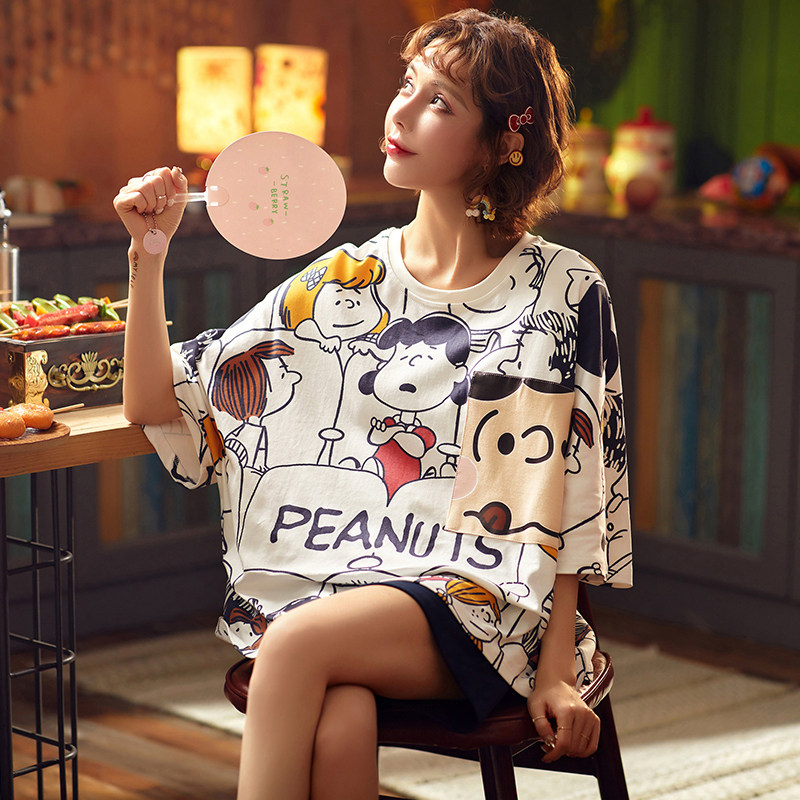 恬穗夏季女短袖纯棉卡通休闲睡衣 恬穗睡衣/家居服套装