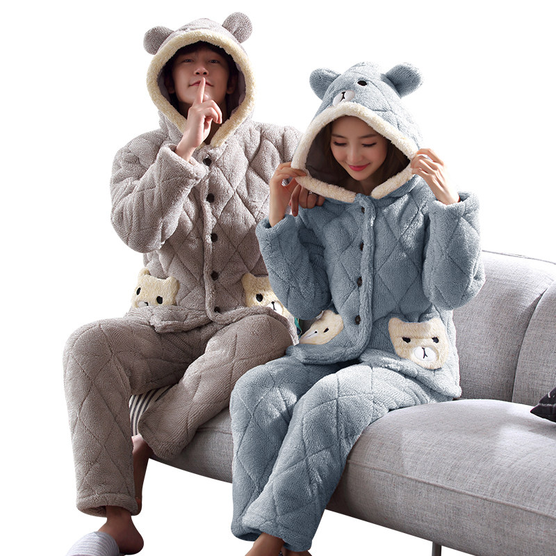 冬季情侣秋冬款法兰绒三层男士睡衣 恬穗睡衣/家居服套装