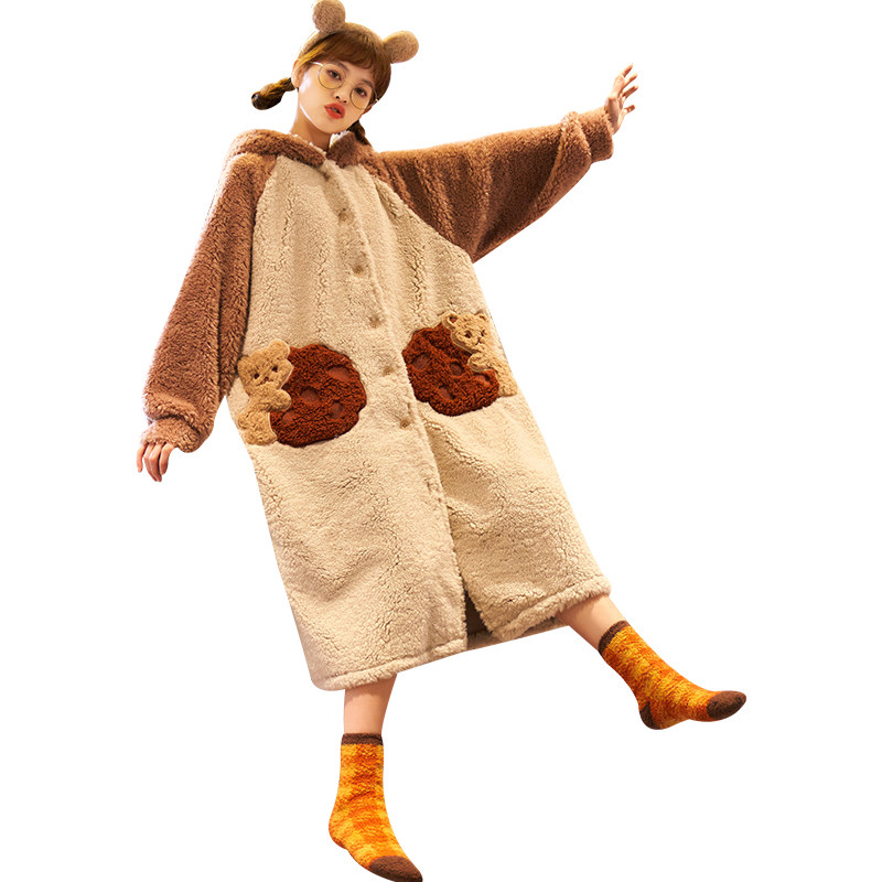 秋冬季加绒法兰绒可爱珊瑚绒睡衣 恬穗睡袍/浴袍