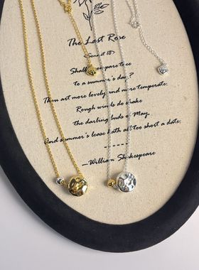 韩国韩式金银色中长款项链不规则肌理感球形吊坠毛衣链女