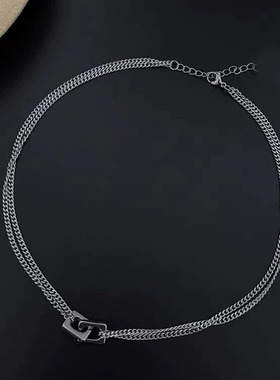 个性环环相扣双层锁骨链男钛钢不掉色百搭感锁骨链配饰男潮