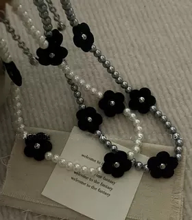 复古小香风花朵珍珠项链小众设计感女气质锁骨链颈链简约百搭甜美