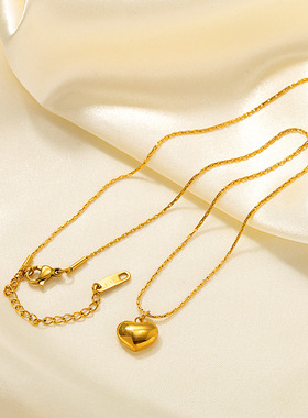 INS风18k金不锈钢镀金钛钢爱心形红玛瑙虎眼石猫眼石锁骨吊坠项链