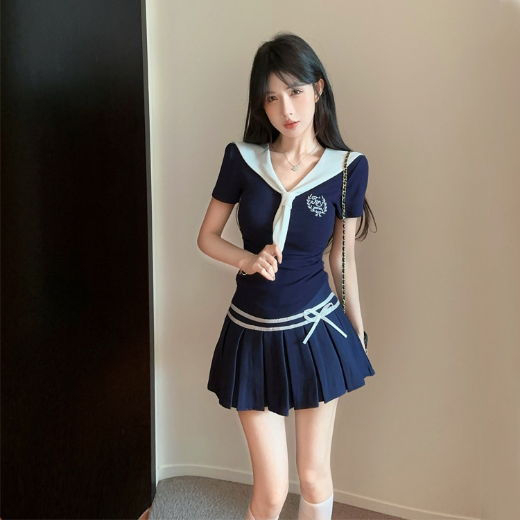 纯欲风甜辣妹JK制服套装女海军领短袖t恤百褶短裙足浴技师工作服,淘宝优惠券,粉丝福利购,淘宝优惠卷