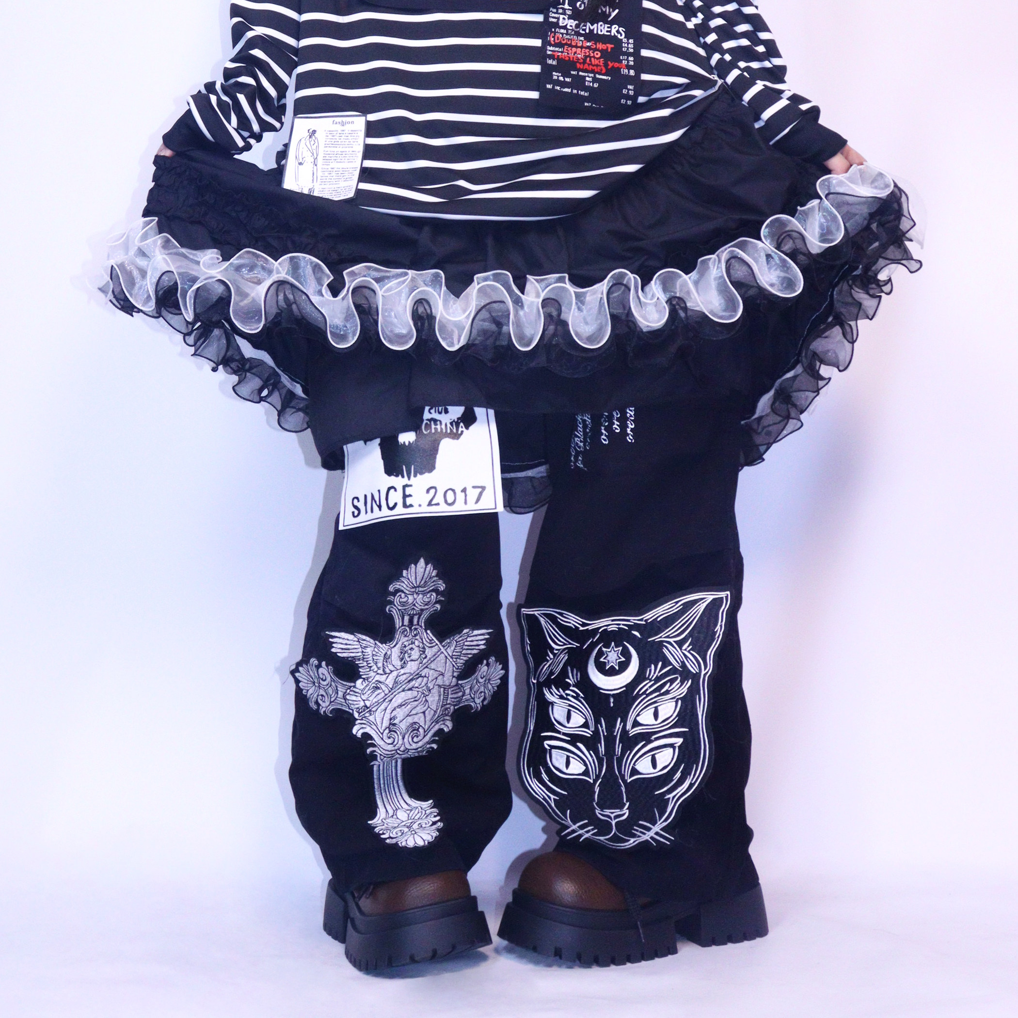 哩弱《奥利奥蛋糕》拼接木耳花边半身裙甜酷松紧腰纯色A字长裙,淘宝优惠券,粉丝福利购,淘宝优惠卷