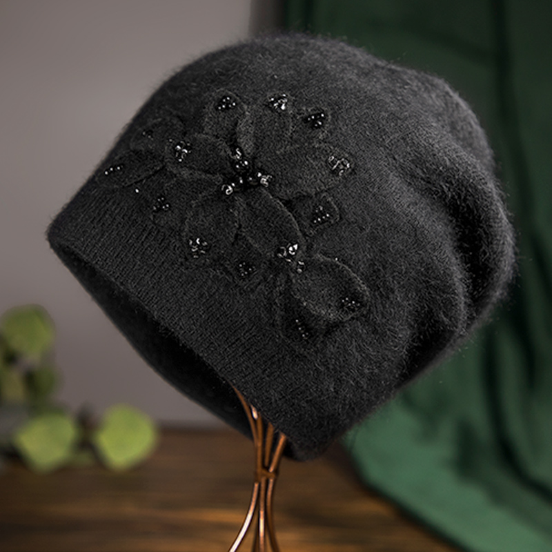 中老年冬季女士针织毛线帽秋冬妈妈兔绒保暖堆堆帽子女款时尚洋气 - 图1