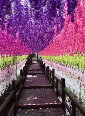 仿真紫藤条屋顶吊顶紫罗兰花塑料挂饰吊花假植物室内垂吊房顶装饰