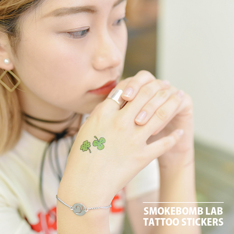 smokebomblab幸运四叶草 clover 爱与自然绿 清新组合 纹身贴